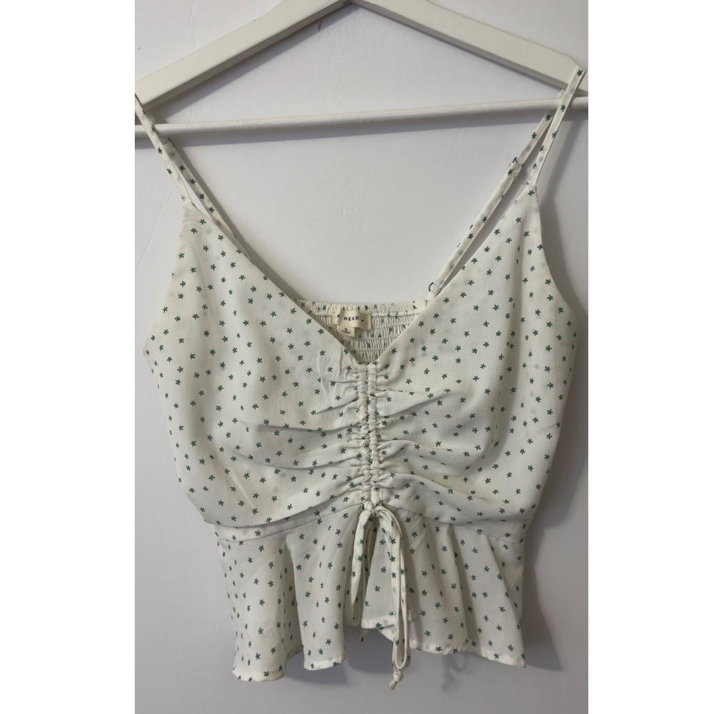 L.A. Hearts Camisole Womens Small White Green Ruched Peplum Floral Top
